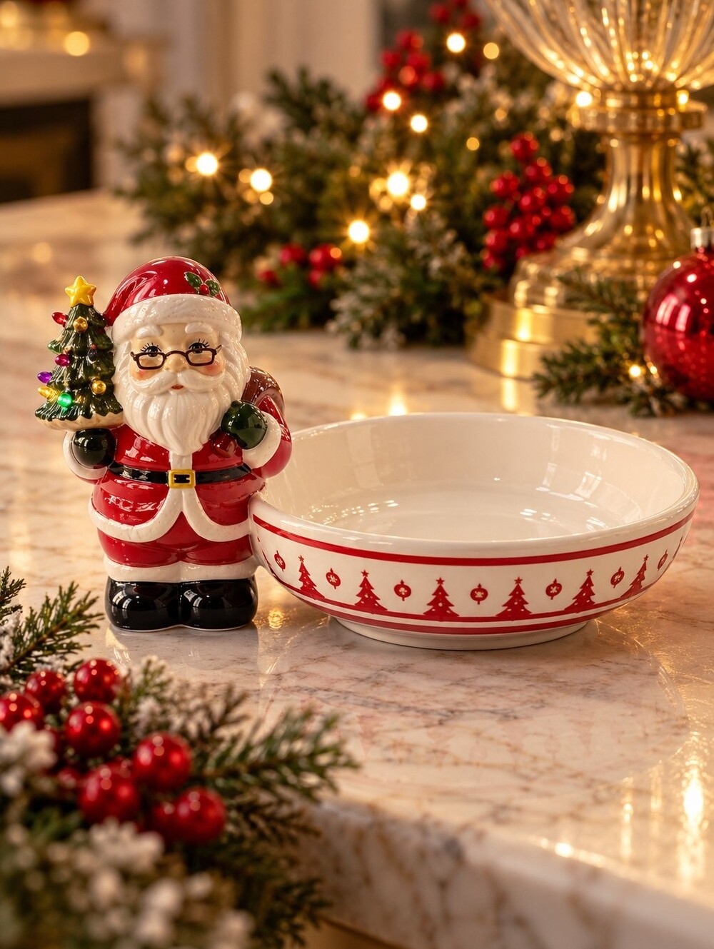 Mr. Christmas Santa Lighted Ceramic Candy Dish Holiday Decor